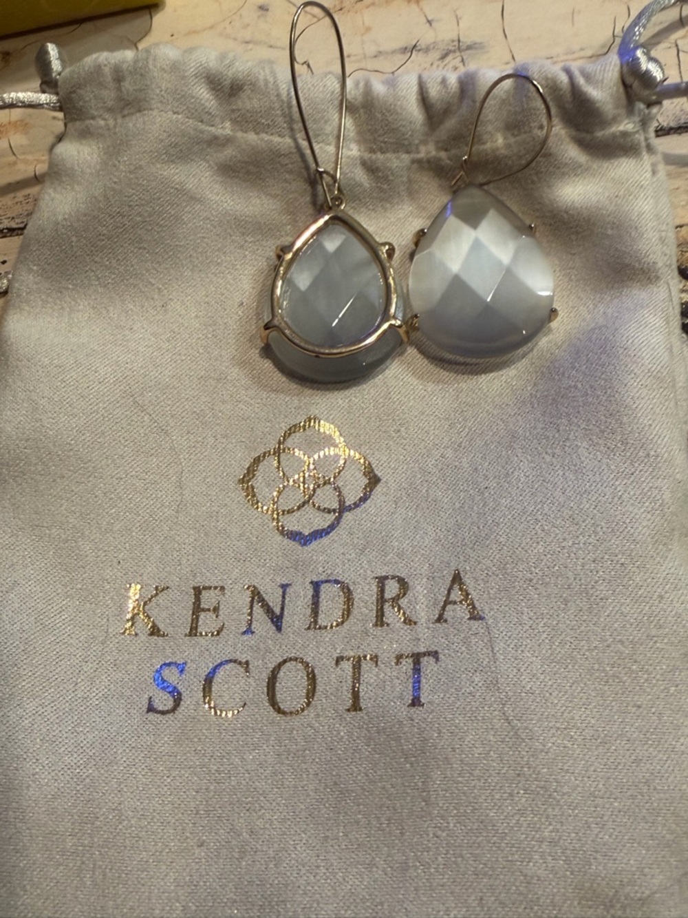 Kendra Scott Gold-Trim White Teardrop Drop Earrings